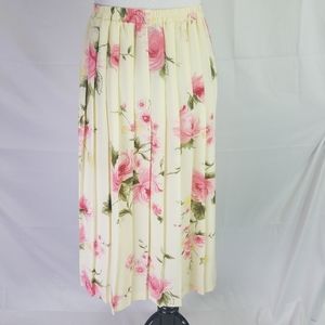 Ann Travis womens VTG pleated floral midi skirt